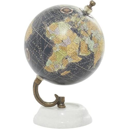 Deco 79 Modern Plastic Globe with Marble Base, 5" x 5" x 8", Black
