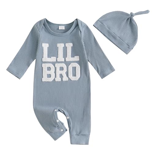 pengnight Newborn Baby Boys Girls Romper Long Sleeve Lil Bro Letter Print Solid Color Bodysuit Jumpsuit
