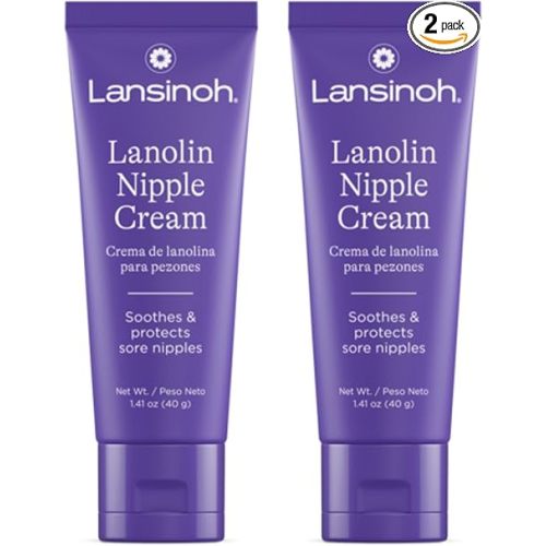Lansinoh Nipple Cream Safe for Breastfeeding Baby, 100% Natural Nipple Butter, Breastfeeding Essentials for Postpartum Moms, 1.41 Ounces (2 Pack)