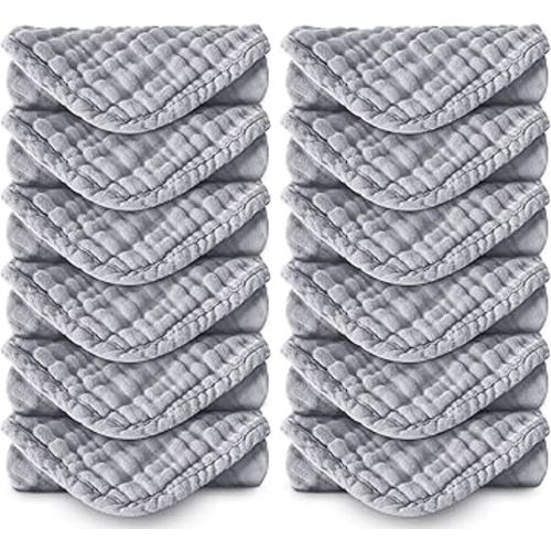 Muslin Burp Cloths 100% Cotton Large 20''x10'' Extra Soft and Absorbent Baby Wash Cloths Spit Up Rags - Baby Burping Cloth for Boys Girls Items(12 Pack Grey)