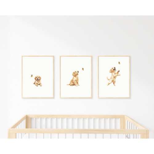 Golden Retriever Dog Puppy Nursery Print Dog Wall Art Print for Kid Room Nursery Wall Art Printable Wall Art  Set of 3 Gift for Dog Lover