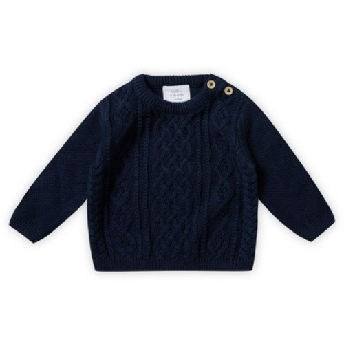 Stellou & Friends 100% Cotton Unisex Cable Knit Sweater for Babies and Children (New Style for Winter 2023/24), Color: Navy, Size: 3-6 months