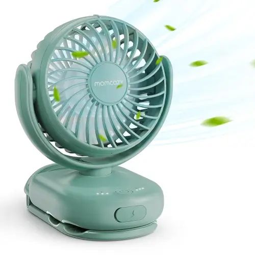 Momcozy Portable Fan with Clip | 4-Speed Mini-Fan for Carrier | Personal Fans Ultra Lighter 0.26lb | Gaps ≤4.5mm | Handheld Cooling | Rechargeable Rotate for Diaper Backpack/Stroller/Carrier/Chair