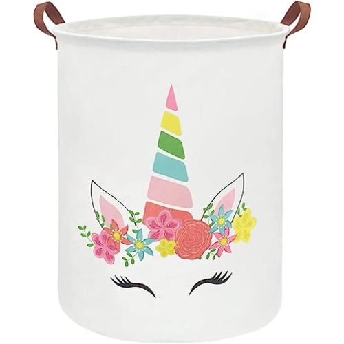 ESSME Unicorn Hamper,Unicorn Laundry Basket Collapsible Canvas Waterproof Girls Hamper for Girls Unicorn Room Decor, Nursery Hamper,Gift Baskets,Toy Box,Bedroom,(unicorn decor)