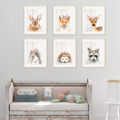 Harriet Bee Dernier Woodland Floral Roses Forest Animals Rabbit Fox Deer Hedgehog Raccoon 6-Piece Set Paper Print & Reviews | Wayfair