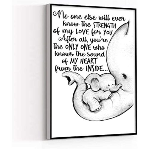 WALL PRINTS ,artwork for home walls ,No One Else Will Ever Know The Strength Of My Love For You,Mother and Baby Elephant Personalized Poster,8''x12'' Framed Modern Canvas Wall Art,