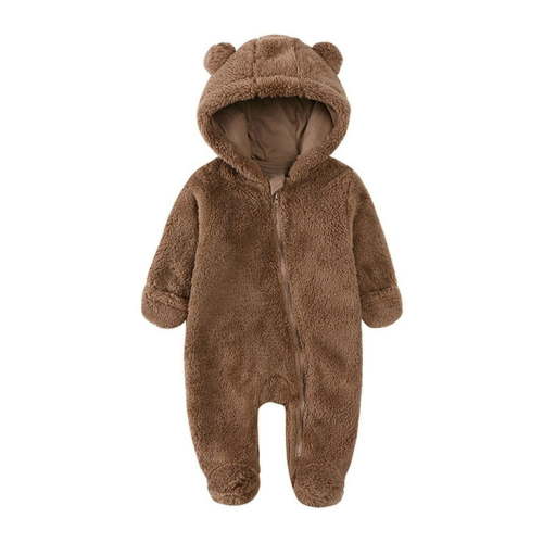 Infant Winter Snowsuit Baby Boys Girls Bear Ear Fleece Hooded Footed Jumpsuit Coffee 3 Months-6 Months