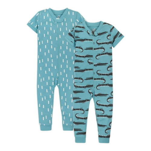 Little Star Organic Baby & Toddler Boys 2Pk Short Sleeve Footless Stretchies, Size 9 Months-5T