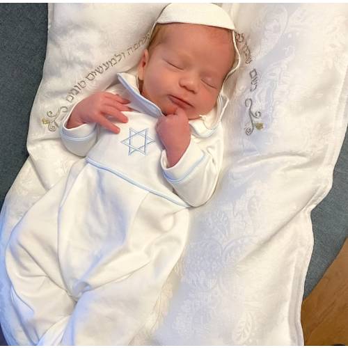 Star of David Outfit-Luke White w Blue Trim-Boy Brit Outfit-Pima Cotton Baby-Jewish Ceremony-Jewish Baby Naming
