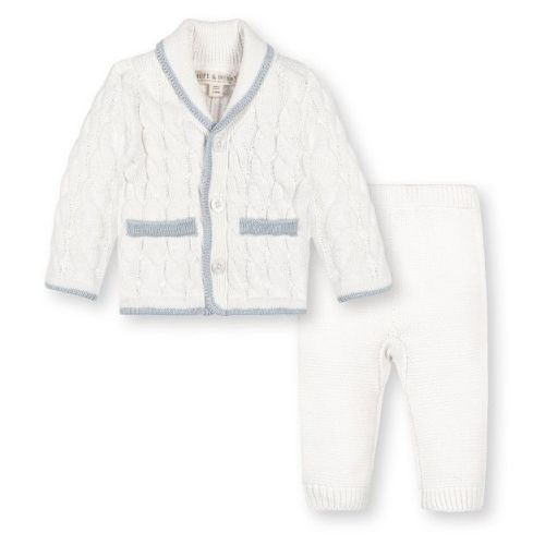 Hope & Henry Baby Organic Long Sleeve Shawl Collar Cardigan & Legging Sweater Set, Soft White Cable, 0-3 Months