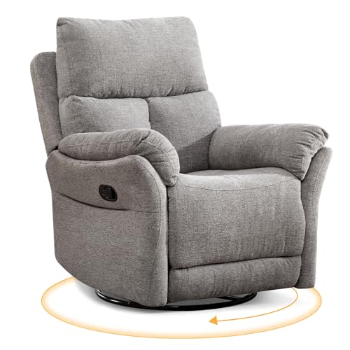 ANJ Swivel Rocker Recliner Nursery Chair, Manual Glider Rocking Recliner Chairs for Adults, Small Recliners for Small Space, 360° Swivel Lazy Boy Recliner Chairs for Living Room, rv, Silver Grey