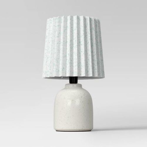Mini Printed Ceramic Base Table Lamp With Printed Pleated Shade Light Blue - Room Essentials™