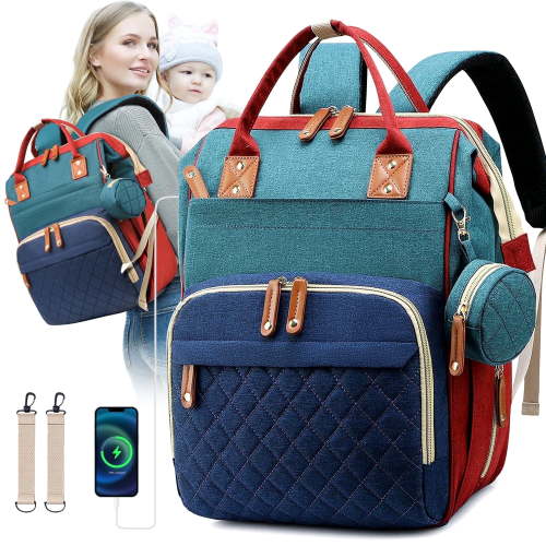 Morfone Baby Diaper Bag, Waterproof Backpack with USB Port, Stroller Straps, 16 Pockets, Unisex