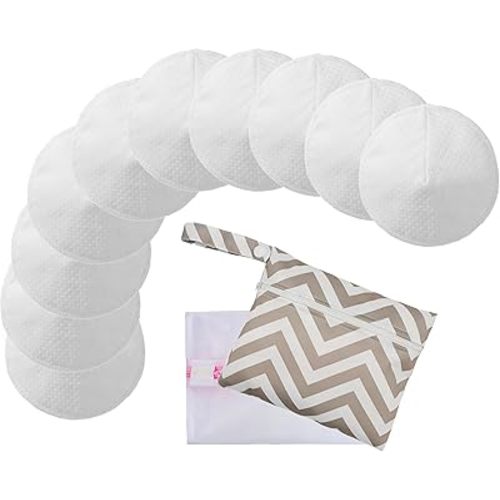 Reusable Nursing Pads with Washing Bags - 10-Pack Viscose from Bamboo Breastfeeding Pads, Washable Organic Maternity Nipple Pads (L 4.72") (3 Layer Anti-Slip, Anti-Slip Particles)