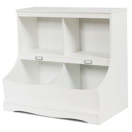 Costway Children's Multi-functional Bookcase Toy Storage Bin Kids Floor Cabinet Grey