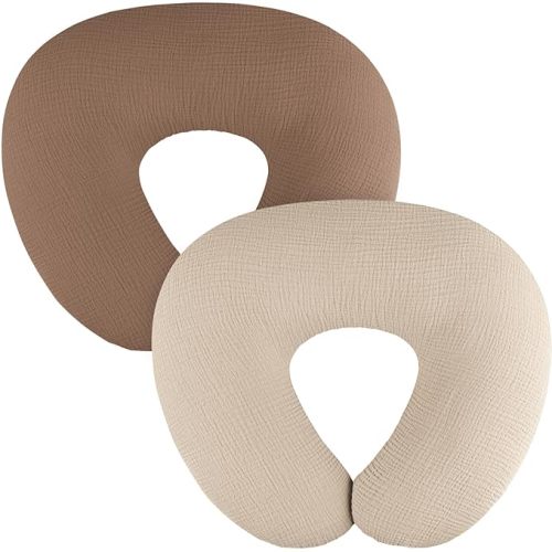 2-Pack Muslin Nursing Pillow Covers, Breathable 100% Cotton Breastfeeding Pillow Slipcovers for Standard Nursing Pillows, Soft Covers for Baby Girls and Boys with Zipper