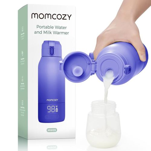 Momcozy Travel Portable Milk Warmer – 17oz Large Capacity Bottle Warmer with Dual Heating for Breast Milk & Water, Rapid Heating & Long Battery Life, Purple