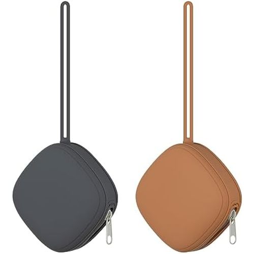 2 Pack Silicone Pacifier Holder Case, Portable Pacifier Case For Diaper Bag, BPA Free Newborn Baby Pacifiers Silicone Pouch For Boys & Girls (Clay+Dark Grey)