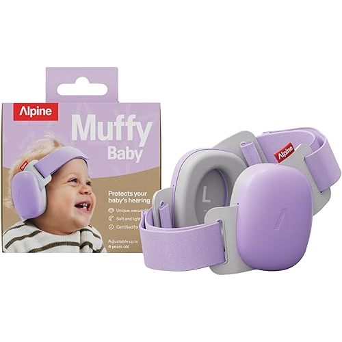 Alpine Muffy Baby Comfort - Protects Hearing for Babies and Toddlers - CE & ANSI Certified - Unique Headband for Safe fit & Comfort, Multi-adjustable for Ages 3-48 Months, 24dB Sound Reduction, Purple