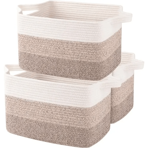OIAHOMY Storage Basket, Woven Baskets for Storage, Cotton Rope Basket for toys,Towel Baskets for Bathroom - Pack of 3, Gradient Yellow