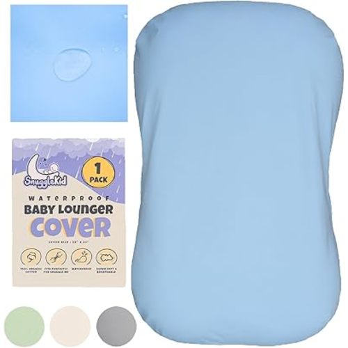 100% Waterproof Baby Lounger Cover - 2-Ply Organic Cotton Slipcovers Keep Your Lounger Clean & Your Baby Comfy - Machine Washable - (Lounger Not Included) - Blue