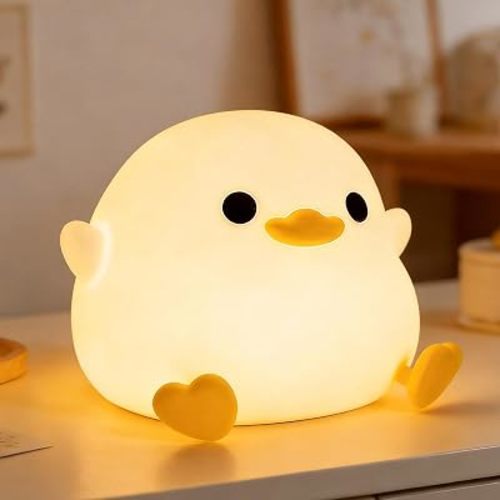 Amaredom DoDo Duck Night Light, Cute Duck Lamp, Silicone Dimmable Nursery Nightlight, Rechargeable LED Bedside Lamp with 20 Minutes Timer & Tap Control Baby Girls Women Bedrooms, Living Room