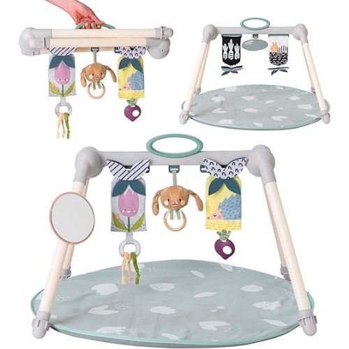 Taf Toys Foldable Baby Play Gym. Double Sided Infant Activity Center with Black, White & Color Toys, XL Baby-Safe Mirror & Activity Toys. Hanging Bar Toddler Toy Little Dove Baby Playmat
