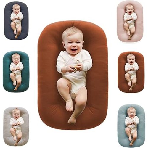 Baby Lounger Pillow Upgrade,Baby Nest Pillow for Newborn Co Sleeping for Baby Bed,Newborn Lounger for Boys & Girls 0-12 Months(Coffee)