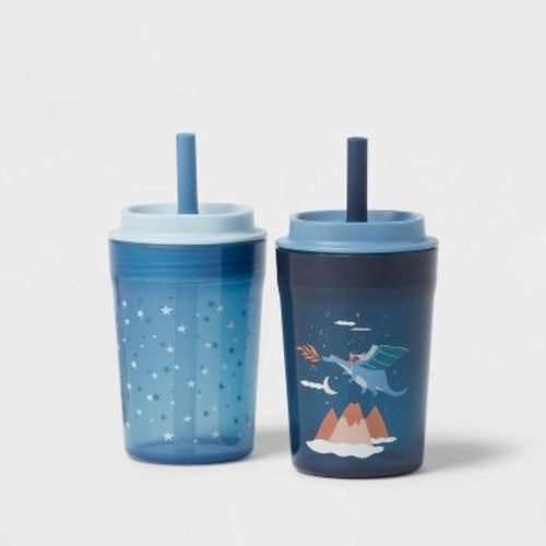 Kids' 14oz 2pk Dragon Single Wall Recycled Straw Tumblers Blue - Pillowfort™