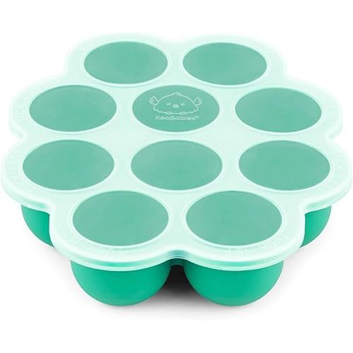 KeaBabies Silicone Food Freezer Trays with Lid, 2oz x 10 Pods Baby Food Storage Containers, Easy Puree Meal Prep, Breast Milk Silicone Freezer Molds, Dishwasher,Microwave Safe,BPA-Free(Alpine Green)
