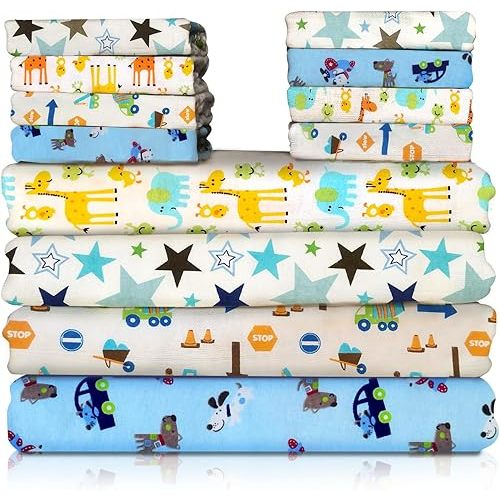 Omilion Receiving Blanket for Baby – 4 Pack – 30 inch x 30 inch – 100% Flannel Cotton - Mixed Patterned Designs – Includes Infant Washcloth 30 Pack