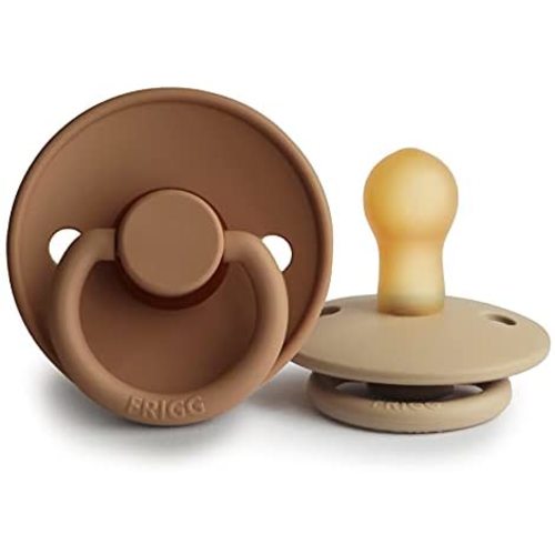 FRIGG Natural Rubber Baby Pacifier | Made in Denmark | BPA-Free (Croissant/Cappuccino, 0-6 Months)