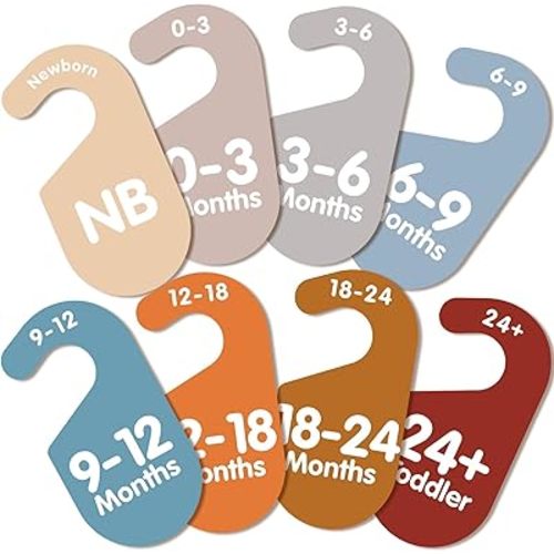Boho Wooden Baby Clothes Dividers for Closet, Set of 8 Double-Sided Baby Clothes Organizer for Newborn to 24 Months, Colorful Babies Closet Wardrobe Dividers Separators for Boho Nursery Home Decor