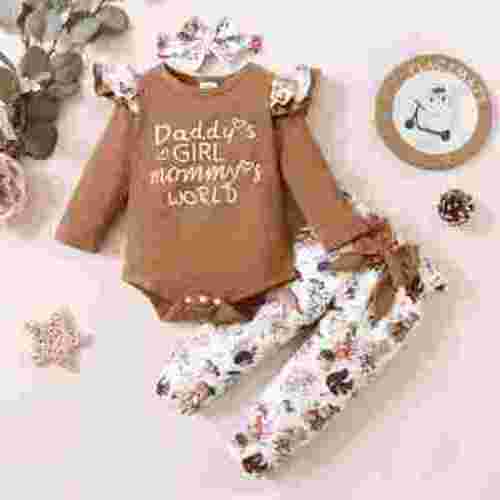 PatPat Newborn Baby Girls Cotton Clothes Long Sleeve Romper Jumpsuit Pants Outfit Set, 3-6 Months