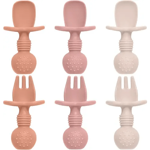 6 Pack Baby Spoons and Forks Set, Silicone Baby Spoons Self Feeding 6 Months for Toddler Utensils,BPA Free, Baby Led Weaning Supplies Feeding Essentials,Dishwasher and Boil Safe