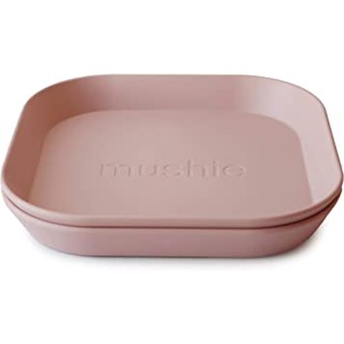 mushie Square Dinnerware Plates for Kids | Made in Denmark, Set of 2 (Blush)