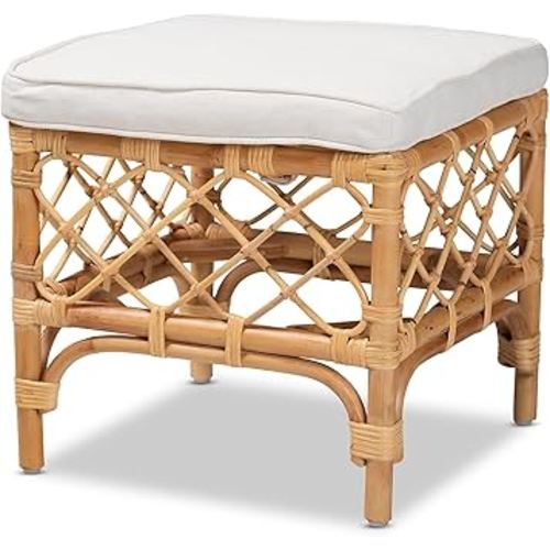 Baxton Studio Orchard Fabric Ottoman, White and Natural Brown (203-12585-HiT)