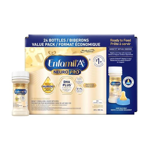 Enfamil A+ NeuroPro, Baby Formula, Ready to Feed Nursettes, with Brain Building DHA and 2'FL for Immune Support, 0-12 Months, 24 x 59mL