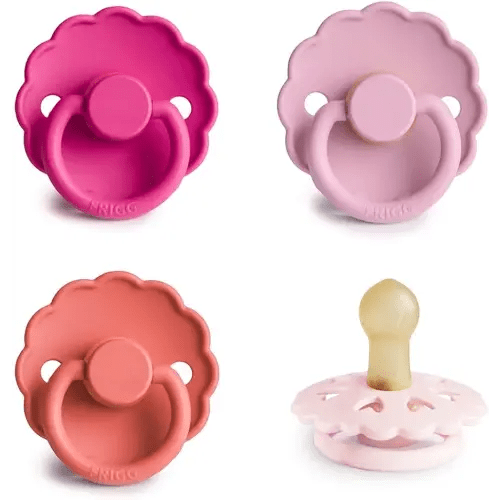 FRIGG Natural Rubber Baby Pacifier 4-Pack Rosy Romance | Made in Denmark | BPA-Free (0-6 Months)