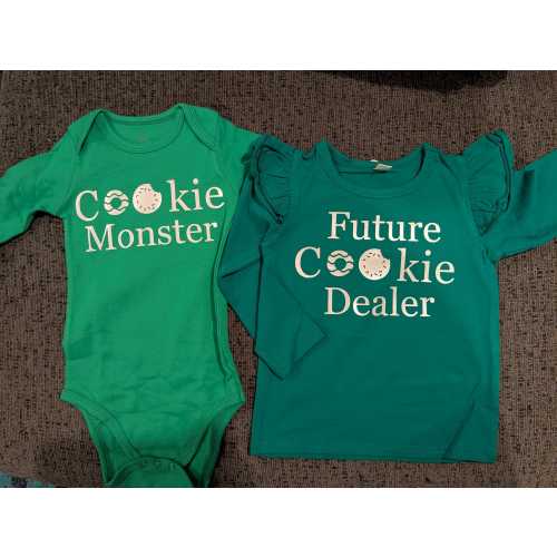 Girl Scout Cookie sale inspired shirts and onesies for siblings and scouts- Cookie Monster, Cookie Dealer, Cookie Queen