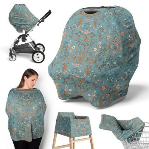 Sweet Jojo Designs Girl 5-in-1 Multi Use Baby Nursing Cover Boho Floral Wildflower Blue Orange And Pink