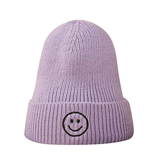 MONISE Women Winter Smiley Face Knit Beanie Cap Hats Skullies & Beanie Purple