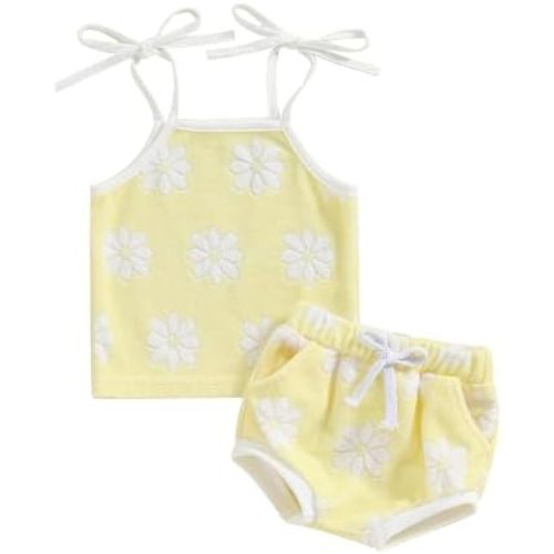 Newborn Baby Girl Clothes Floral Print Sleevelesss Knit Cami Tops Shorts 2 Pcs Cute Toddler Baby Girl Summer Outfit
