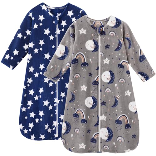 Unnivoll Fleece Baby Sleep Sack 6-12 Months Long Sleeve 2.0 Tog Baby Wearable Blanket with 2-Way Zipper Warm Sleeping Sack for Toddler Infant Newborn - Medium Blue Grey Pentagram