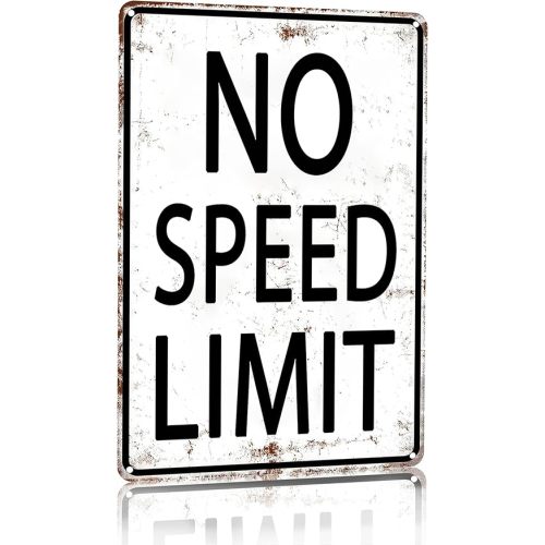 Boys Gifts Retro Tin Sign No Speed Limit Sign for Boys Room Man Cave Garage Bedroom Vintage Style Wall Art Decor 8 x 12 Inch (3096)