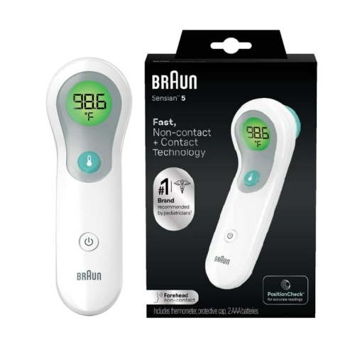 Braun Digital Thermometer, No Touch + Forehead LED, Safe for Kids & Adults, White BNT300US