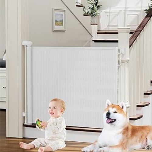 Retractable Baby Gates for Stairs, PRObebi Retractable Dog Gate Indoor Extends to 54" Wide 34" Tall, Child Gates for Doorways, Stair Gate Use for Outdoor, Hallways, Doorways, Deck, Porch