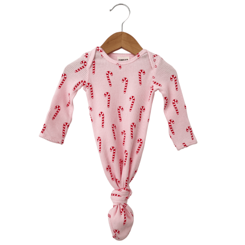Organic Waffle Knotted Gown, Pink Candy Cane