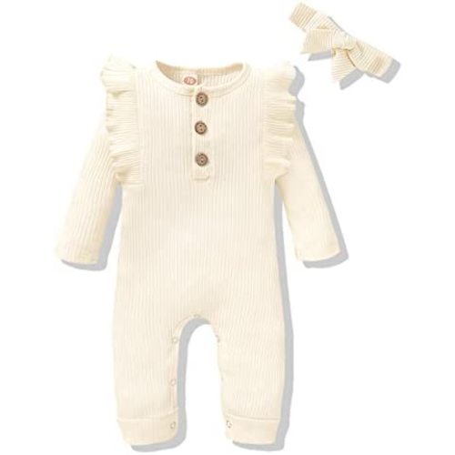 Renotemy Newborn Baby Girl Clothes Fall Winter Outfits Infant Rompers Solid Jumpsuits Bodysuit Cute Infant Baby Clothes Girl