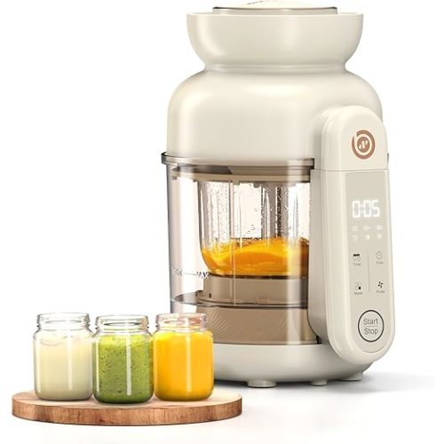Auto Baby Food Maker, Glass Baby Food Mill, Baby Blender & Steamer and Puree Maker with Auto Cooking, Easy Cleaning, Touch Screen, Dishwasher Safe(12oz)